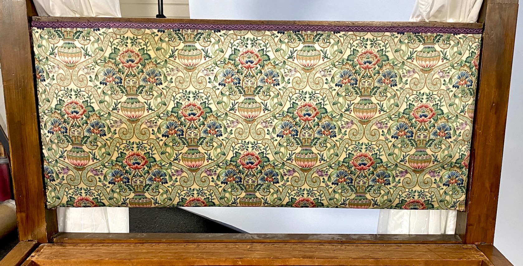 Charles Bevan probably for Marsh & Jones, Leeds. An Arts & Crafts pollard oak and marquetry half tester bed, width 156cm length 213cm height 226cm